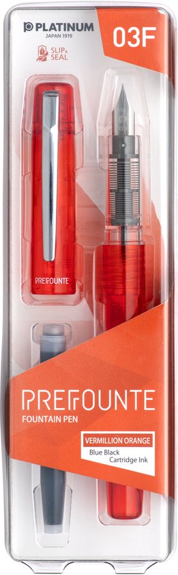 Platinum - Preppy - Prefounte Vulpen - Medium - Vermillion Orange - Met Lichtblauwe vullingen