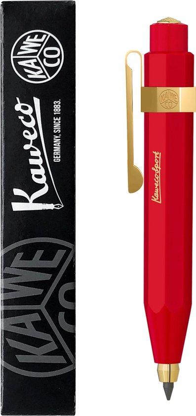 Kaweco - Vulpotlood 3,2 - Classic Sport - Oktogonal Clip Vergoldet - Rood - Met doosje vullingen Zwart - Doosje vullingen 3 kleur