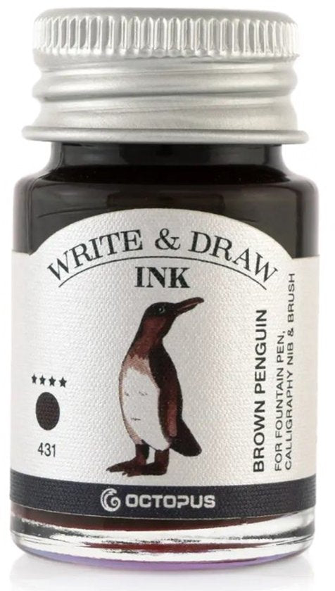 Glazen dip pen set Blauw - Potje Octopus inkt brown penquin