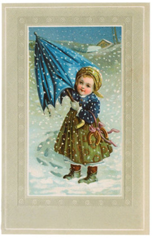 Nostalgische kerstkaarten - 4 stuks - Klassieke Vintage afbeeldingen - Winter - Sneeuw - Feestelijk - Jaarwisseling - Oude Brocante kerstkaarten 15X10,5 en 14X9