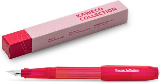 Kaweco - Vulpen Perkeo INFRARED - MEDIUM - Tin Box long - Clip Silver - Dispenser Twist & Out silver with 8 blue cartridges - doosje zwarte Vulpeninkt
