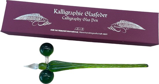 Glazen dip pen set in doosje - Groen - Potje Octopus inkt petrol axoloth