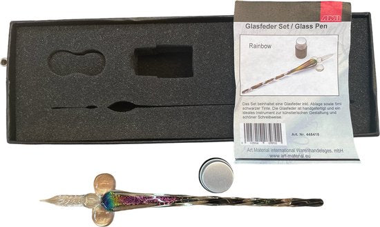 Glazen dip pen set, Glazen pen, kalligrafie-pen en inkt, voor kunst,schilderen, wenskaarten, handtekeningen, kalligrafie. Rainbow