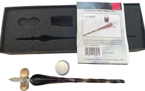 Glazen dip pen set, Glazen pen, kalligrafie-pen en inkt, voor kunst,schilderen, wenskaarten, handtekeningen, kalligrafie. Pink Gold