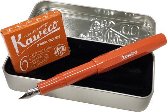 Kaweco Cadeauset (6 delig) Blikje, Vulpen Fox M, Clip, Boekenlegger Escher, 2 doosjes vullingen