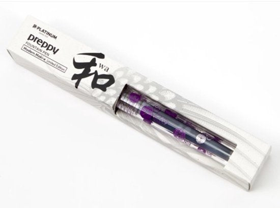 Platinum Preppy Modern Maki-e 2nd Edition Fountain Pen - Fine - Asa Gao Morning Glory – Doorzichtig en lila - Limited Edition - Met vullingen