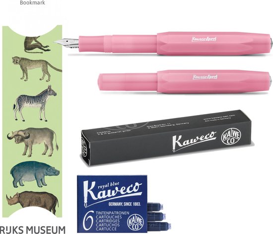 Kaweco Vulpen Sport Frosted BLUSH PINK (BREED) met doosje vullingen en boekenlegger