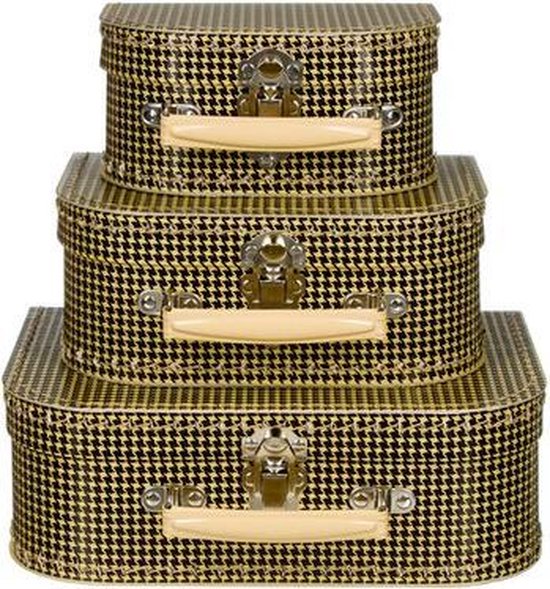 Kofferset (3delig) pied depoule beige/zwart - ms322(16-20-25)