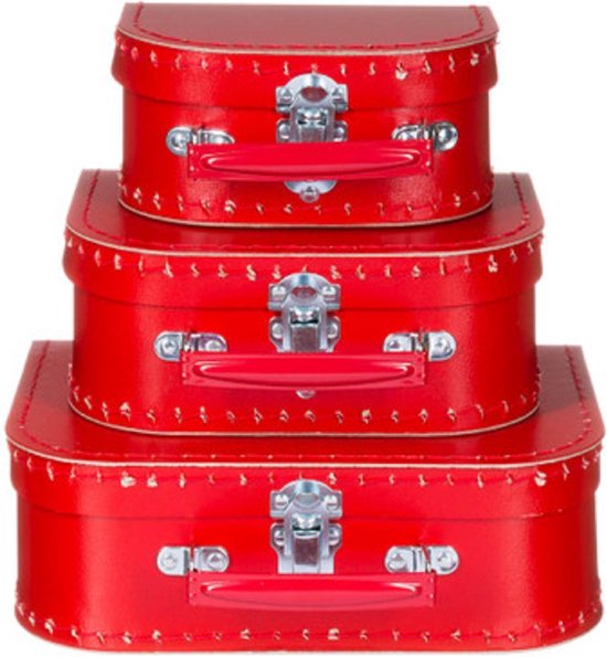 Kofferset - 3delig - 16-20-25 cm, rood, handvat rood