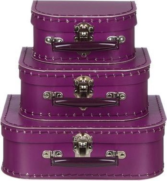 Kofferset - 3 koffers - 16-20-25cm - Paars - Handvat donker paars