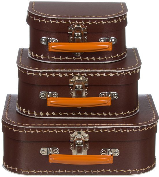 Kofferset - 3delig - 16-20-25 cm - Bruin - Decoratie - Kartonnen koffer - Logeerkoffer - Speelkoffer - Poppenkoffer- Opbergen - Cadeau