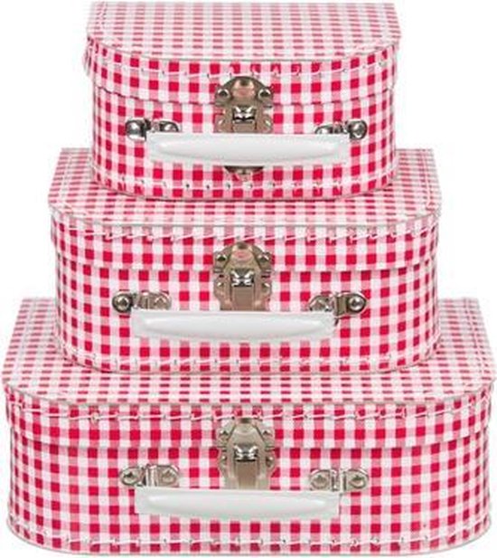Kofferset (3delig)vintage rood met grote polkadot - ms173(16-20-25)