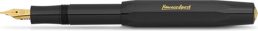 Kaweco (3delig) - Vulpen CLASSIC SPORT ZWART Fountain Pen - Fine - Nostalgie Oktogonal Clip Vergoldet - Doosje Vullingen