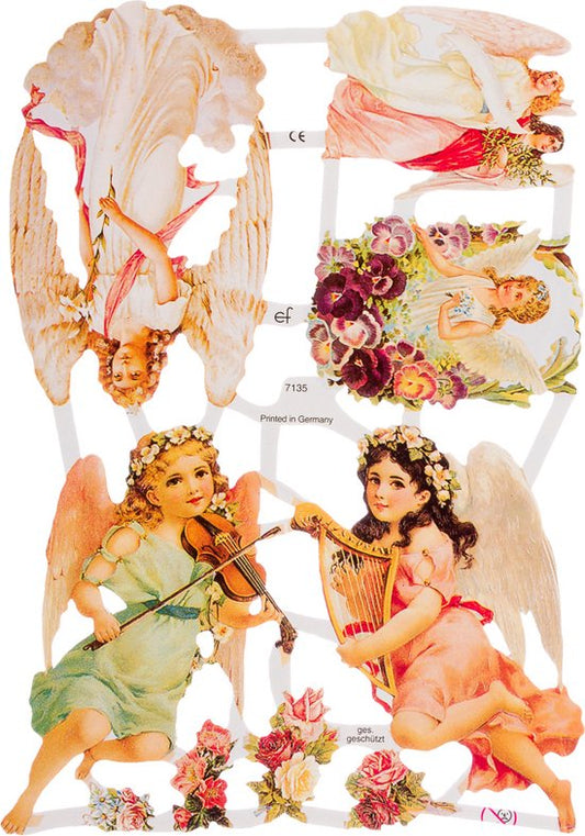 Poëzieplaatjes - 6 vellen - Engelen - Waaiers - Bloemen - Vlinders - Poëziealbum - hobby - creatief - bulletjournaal - vriendenboek - dagboek - decoupage - knutselen - scrapbook