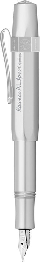 Kaweco - Cadeauset - 4delig - Kaweco AL SPORT Fountain Pen CHROME MAT vulpen - Extra Breed - Nostalgic Octagonal Clip Chrome - Zwart Vintage blikje - Doosje Royal Blue - Doosje zwarte Vullingen