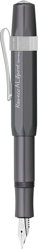 Kaweco - Cadeauset - 4delig - Kaweco AL SPORT Fountain Pen Anthracite vulpen - Medium - Nostalgic Octagonal Clip Chrome - Zwart Vintage blikje - Doosje Royal Blue - Doosje zwarte Vullingen