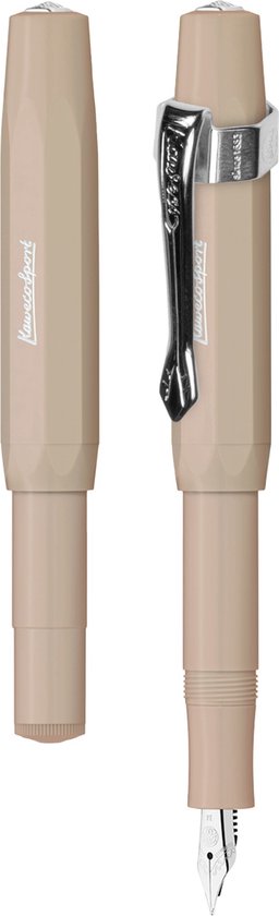 Kaweco - Vulpenset - 4delig - Vulpen Sport Skyline Macchiato Fountain Pen - Fine - Nostalgic Octagonal Clip Chrome - Doosje zwarte vullingen - Bekking & Blitz Boekenlegger -nr1