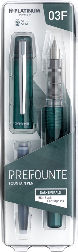 Platinum - Preppy - Prefounte Vulpen - Fine - Dark Emerald - Met Lichtblauwe vullingen