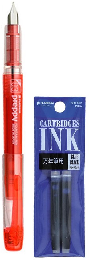 Platinum - Preppy Fountain pen Japan - Extra Fine - 0,2 - ROOD - vullingen DONKERBLAUW