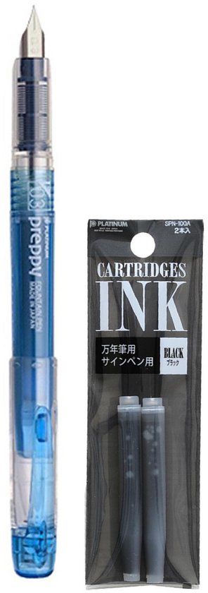 Platinum - Preppy Fountain pen Japan - Fine - 0,3 - BLAUW - vullingen Zwart