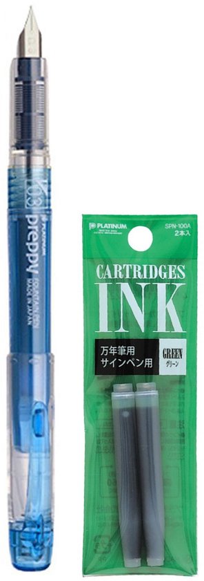 Platinum - Preppy Fountain pen Japan - Fine - 0,5 - BLAUW - vullingen GROEN