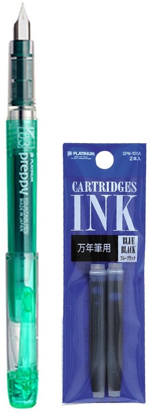 Platinum - Preppy Fountain pen Japan - Fine - 0,3 - GROEN - vullingen DONKERBLAUW