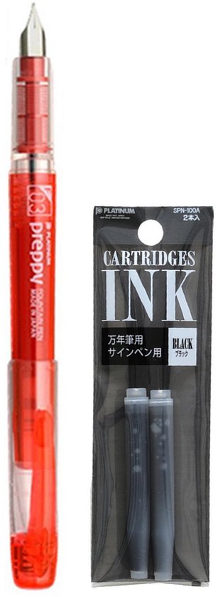 Platinum - Preppy Fountain pen Japan - Extra Fine - 0,2 - ROOD - vullingen Zwart