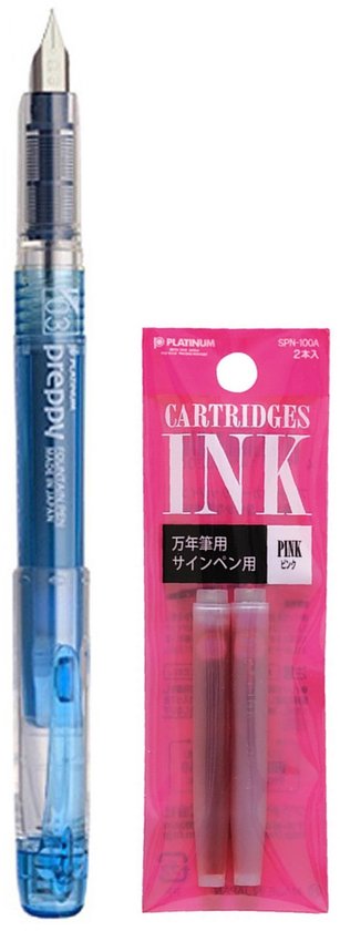 Platinum - Preppy Fountain pen Japan - Fine - 0,2 - BLAUW - vullingen ROZE