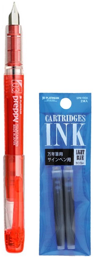 Platinum - Preppy Fountain pen Japan - Fine - 0,3 - ROOD - vullingen LICHTBLAUW