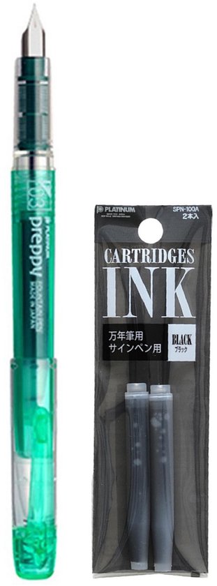 Platinum - Preppy Fountain pen Japan - Fine - 0,3 - GROEN - vullingen Zwart