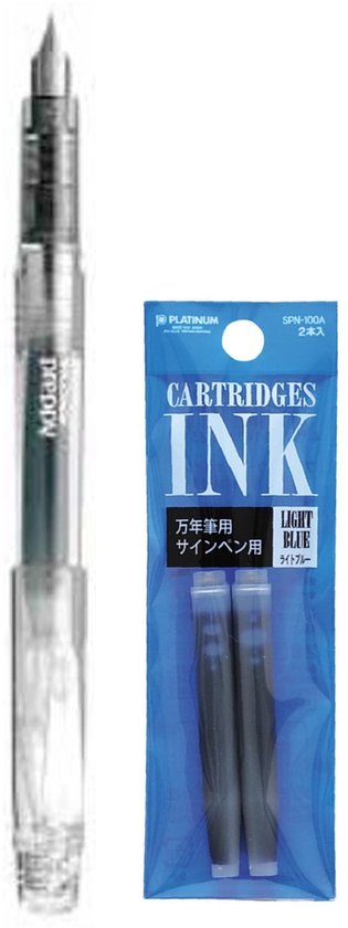 Platinum - Preppy Fountain pen Japan - Fine - 0,3 - TRANSPARANT - vullingen LICHTBLAUW