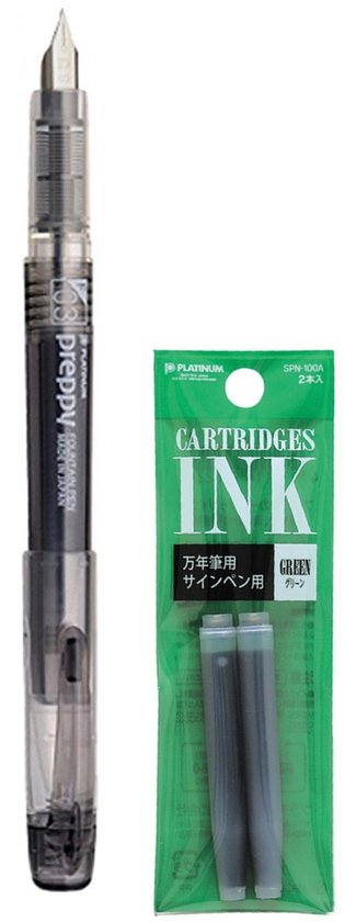 Platinum - Preppy Fountain pen Japan - Fine - 0,3 - ZWART - vullingen GROEN