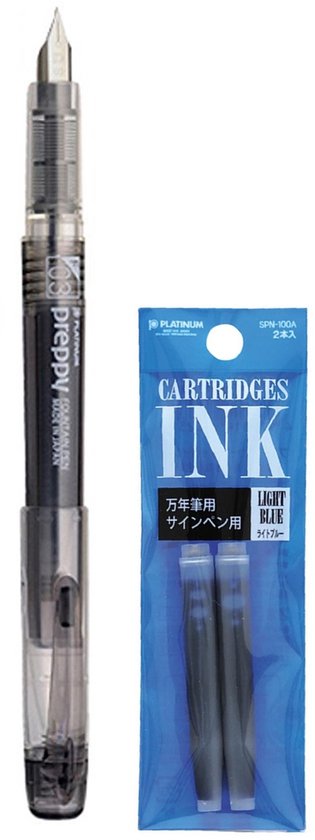 Platinum - Preppy Fountain pen Japan - MEDIUM - 0,5 - ZWART - vullingen LICHTBLAUW