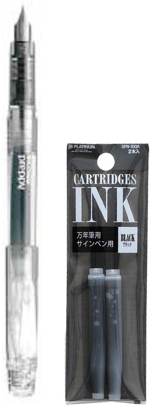 Platinum - Preppy Fountain pen Japan - Fine - 0,3 - TRANSPARANT - vullingen Zwart