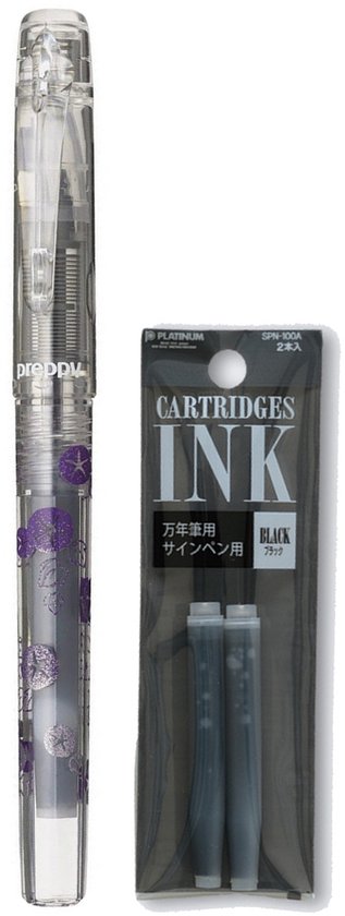 Platinum Preppy Modern Maki-e 2nd Edition Fountain Pen - Fine - Asa Gao Morning Glory – Doorzichtig en lila - Limited Edition - Met vullingen