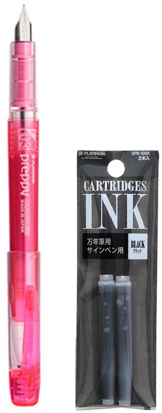 Platinum - Preppy Fountain pen Japan - Fine - 0,3 - ROZE - vullingen Zwart