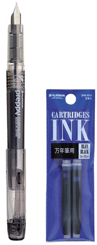 Platinum - Preppy Fountain pen Japan - MEDIUM - 0,5 - ZWART - vullingen DONKERBLAUW