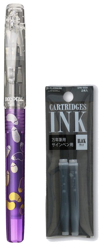 Platinum Preppy Modern Maki-e 2nd Edition Fountain Pen - Fine - Nasu Eggplant – aubergine goud zilver - Limited Edition - Met vullingen