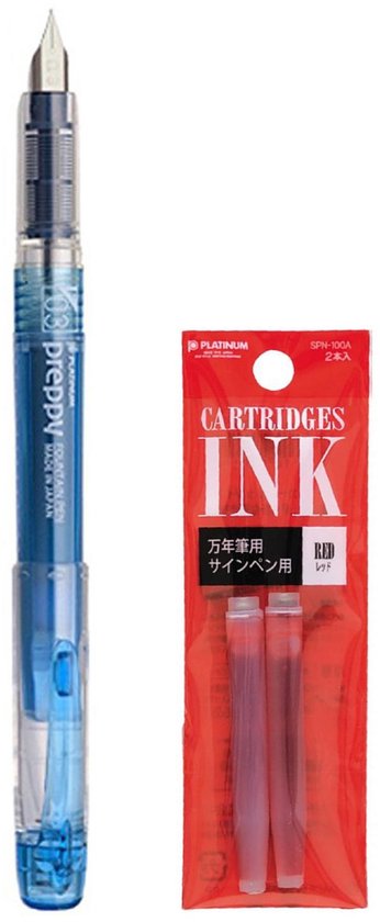 Platinum - Preppy Fountain pen Japan - Fine - 0,3 - BLAUW - vullingen ROOD