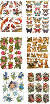 Poëzieplaatjes - Serie 1I - 6 vellen - plaatjes - hobby - creatief - decoupage - knutselen - scrapboek - met PARADIJSVOGELS - VLINDERS - BLOEMEN - HONDEN