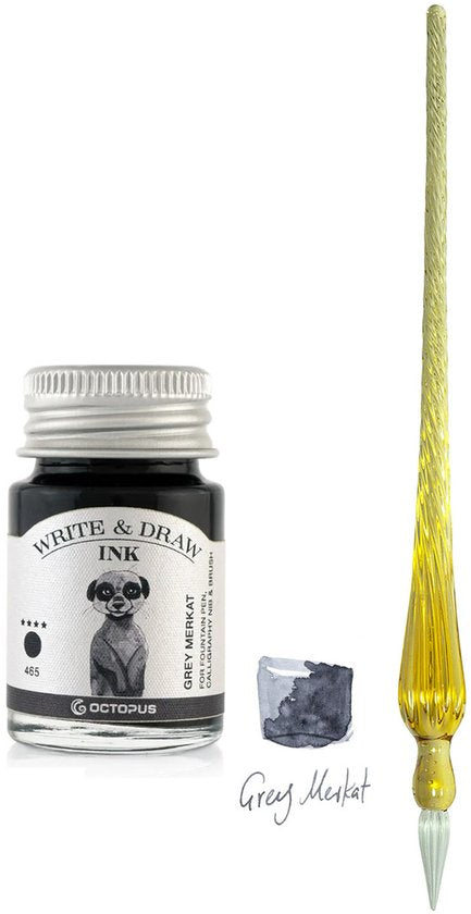 Glazen dip pen set Oranje - Potje Octopus inkt grey merkat