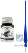 Glazen dip pen set Blauw - Potje Octopus inkt grey frog