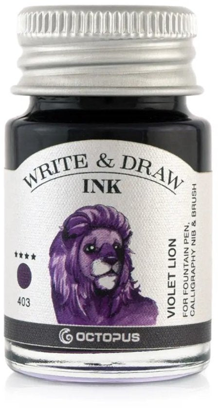 Glazen dip pen set Blauw - Potje Octopus inkt violet lion