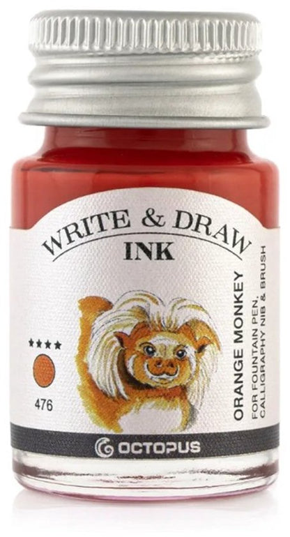 Octopus Write and Draw Ink Set BASIC MIX, watervaste inkt voor schrijven en tekenen, kalligrafie inkt, lichtechte tekeninkt voor vulpen, glaspen, penseel, 6 x 10 ml