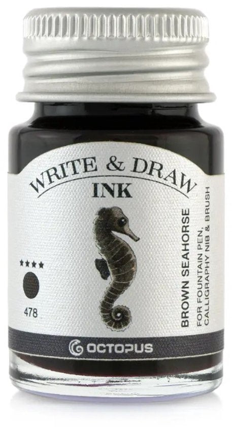 Glazen dip pen set in doosje - Groen - Potje Octopus inkt brown seahorse