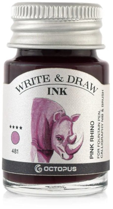 Glazen dip pen set Blauw - Potje Octopus inkt pink rhino