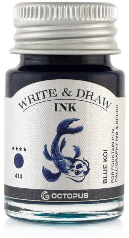 Glazen dip pen set Oranje - Potje Octopus inkt blauw-blue koi