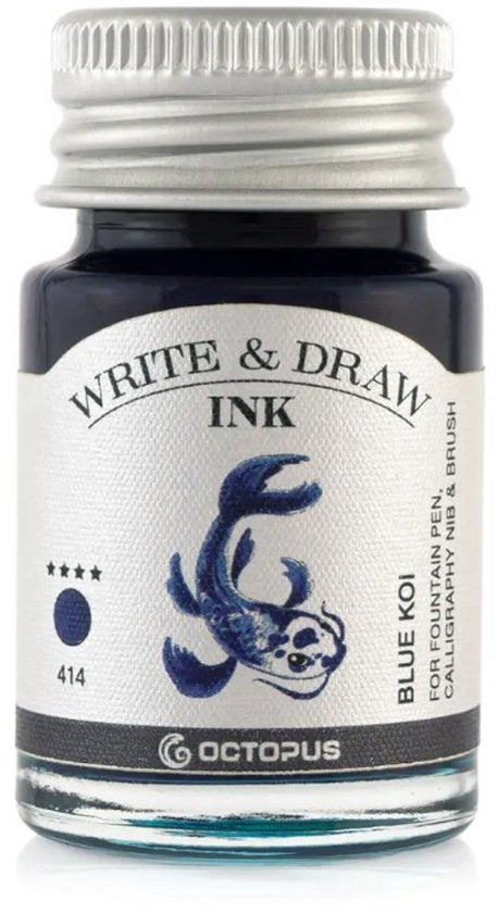 Glazen dip pen set Blauw - Potje Octopus inkt blauw-blue koi