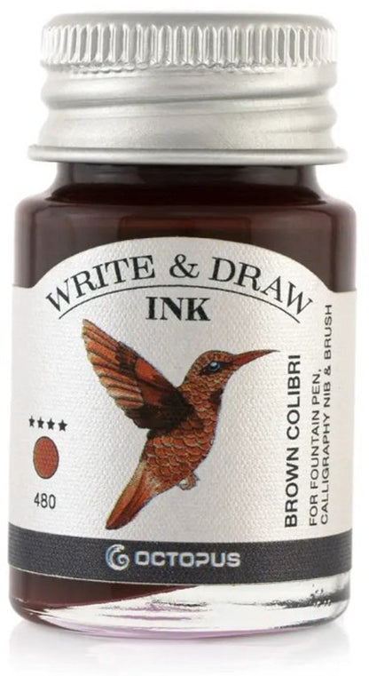 Octopus - Art Material - Glaspen Blauw - 2 Potjes inkt 10ml - Brown Kolibri - Blue Koi