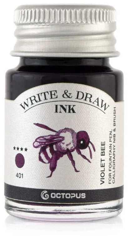 Octopus Write and Draw Ink Set BASIC MIX, watervaste inkt voor schrijven en tekenen, kalligrafie inkt, lichtechte tekeninkt voor vulpen, glaspen, penseel, 6 x 10 ml